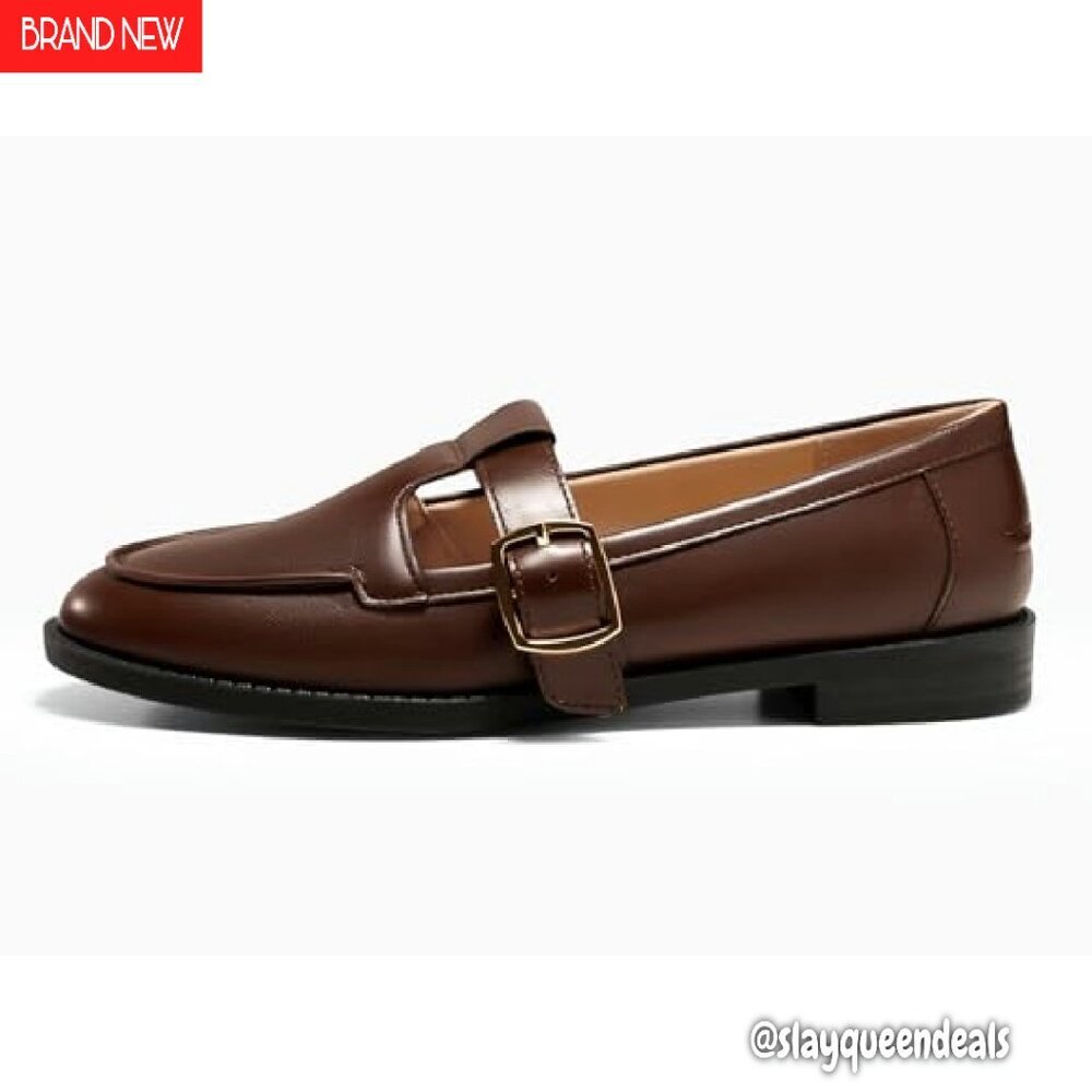 Women's T-Strap Loafers Slip-On Flats Work Business Dress Shoes - Picture 5 of 8